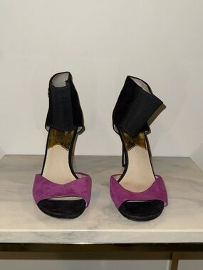Michael Kors Black and Purple Open-Toe Ankle-Cuff Heels